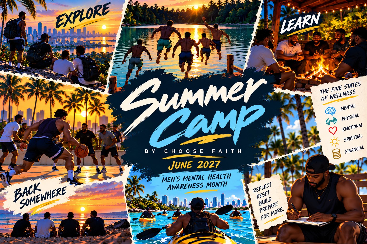 Summer Camp by Choose Faith, June 2027, Men's Mental Health Awareness Month.